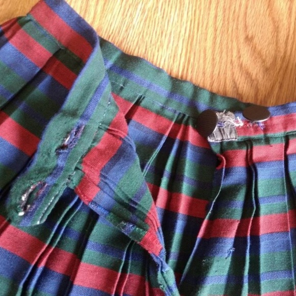 Vintage Pleated Skirt 50s 60s XS 25" Waist Red Green Blue Rockabilly Handmade - Picture 13 of 15